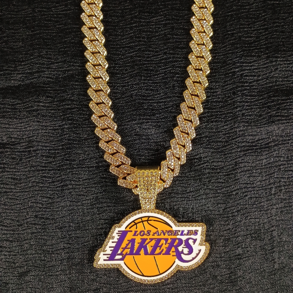 NBA Los Angeles Lakers Necklace Pendant Cuban Chain Link Basketball Jewelry